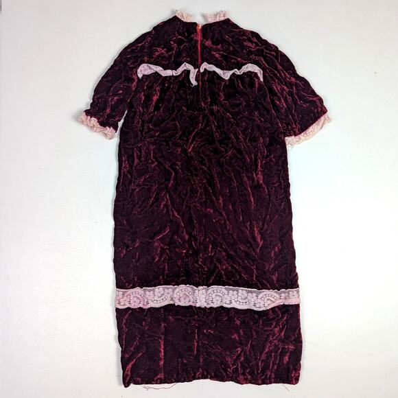 Vtg Handmade Dress Girls Sz 6 Burgundy Crushed Velvet Maxi Christmas Holiday - Picture 3 of 6